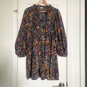 JODIFL black floral long sleeve mini dress, size small